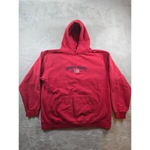 Zions Bank Hoodie Sweatshirt Large Red USA Flag Logo *Read Thrashed